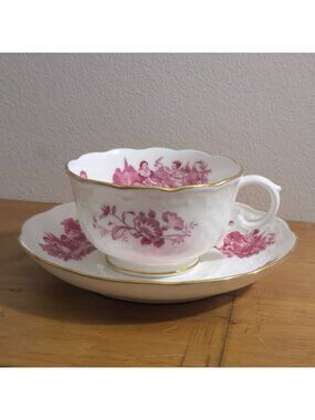 Mintons Pink Pastoral Scene Tea Cup & Saucer T. Goode & Co. Gold Trim England